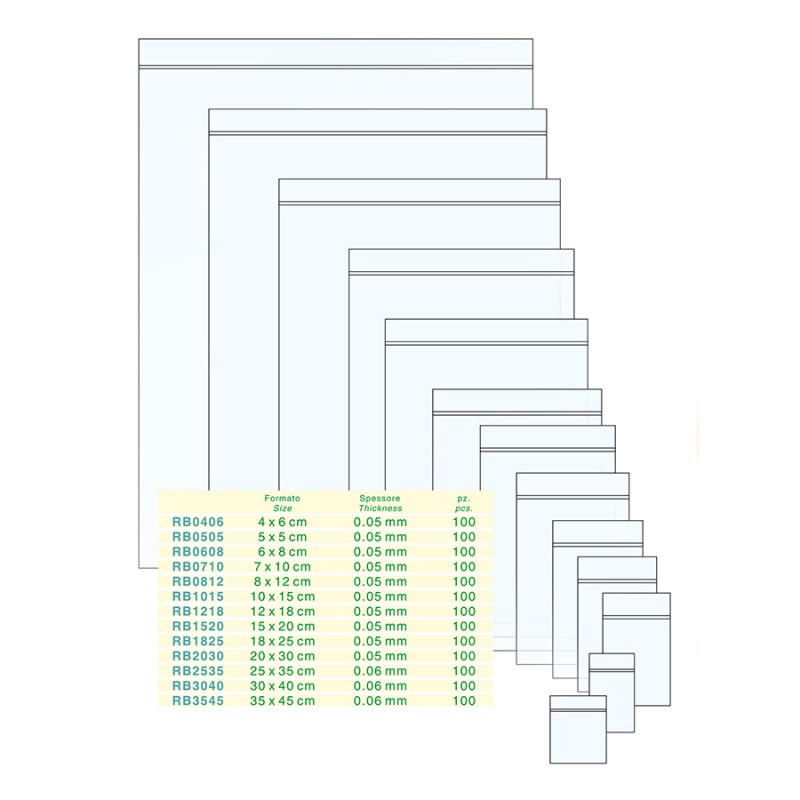 Sacchetti richiudibili 8x12cm in polietilene trasparente con chiusura