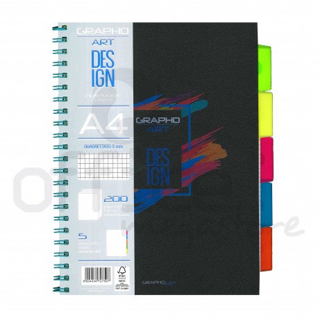 Maxi Spiralato Grapho Art Design rigo Q A4 notebook con 5 Separatori