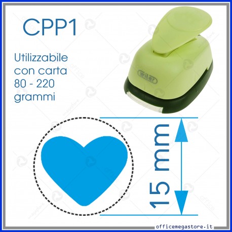 Fustella a leva perforatore craft punch per carta fustelle a mano per fustellare  sagome di cartoncino forma Cuore 15 mm. CPP104