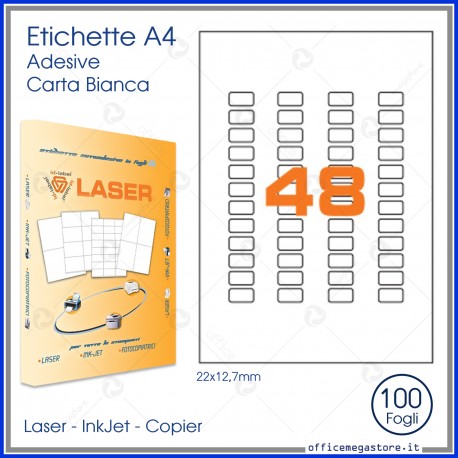 Etichette adesive permanenti prefustellate in fogli A4 per stampanti, etichetta autoadesiva bianca 22x12,7mm Finlogic A422127