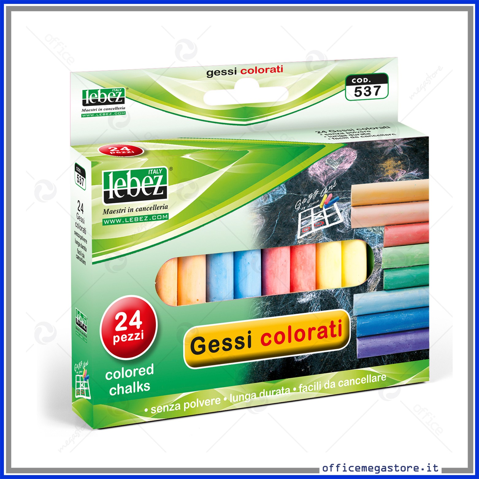 Gessi Colorati tondi senza polvere Scatola 24 pezzi - Lebez 537