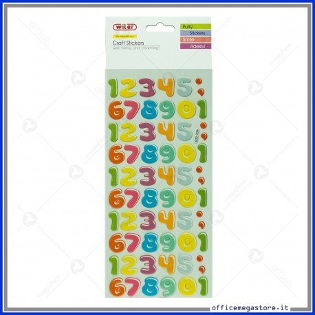 Puffy stickers adesivi in rilievo a forma di numeri assortiti Wiler STKPUF08