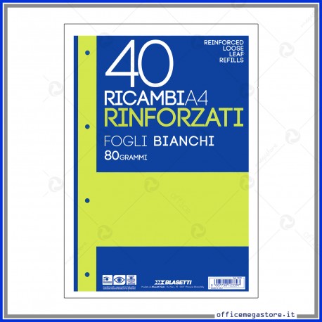 Ricambi A4 Rigo C Margini 40 Fogli Bianchi 21x30cm schedario