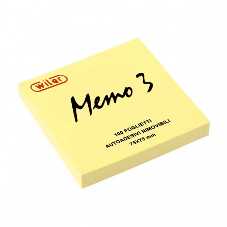 Post-it foglietti autoadesivi memo3 giallo rimovibili per promemoria confezione 12 blocchi da 100 fogli mm.75x75