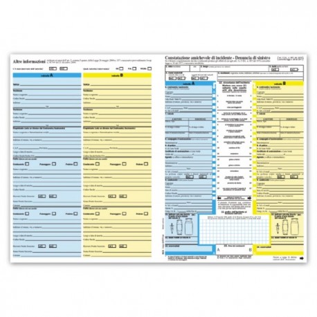 Constatazione Amichevole di Incidente C.A.I. Snap out in 4 Copie