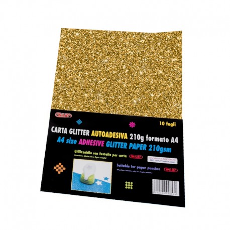 Carta Glitter Oro Autoadesiva 10 Fogli 210g - Wiler GLP10AC02