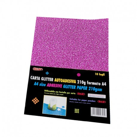 Carta Glitter Fucsia Autoadesiva 10 Fogli 210g formato Wiler GLP10AC20